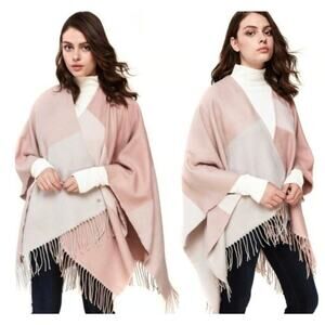 Soia & Kyo NWT One Size Yadira Open Front Scarfigan Poncho‎ Fringe Shawl Blanket